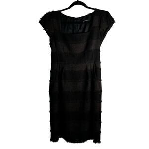 Nanette Lepore Black Fringe Sheath Dress Cap Sleeve Textured Bodycon Size 6